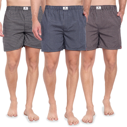 Men's Cotton Checkered Boxer Shorts, Pack of 3, Multi-Color Boxer