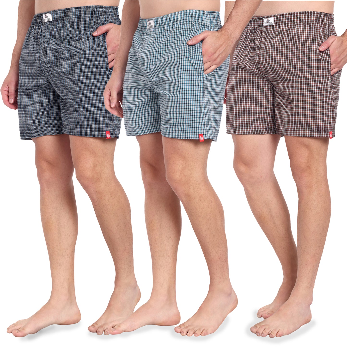 Men's Cotton Checkered Boxer Shorts, Pack of 3, Multi-Color Boxer
