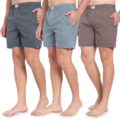 Men's Cotton Checkered Boxer Shorts, Pack of 3, Multi-Color Boxer