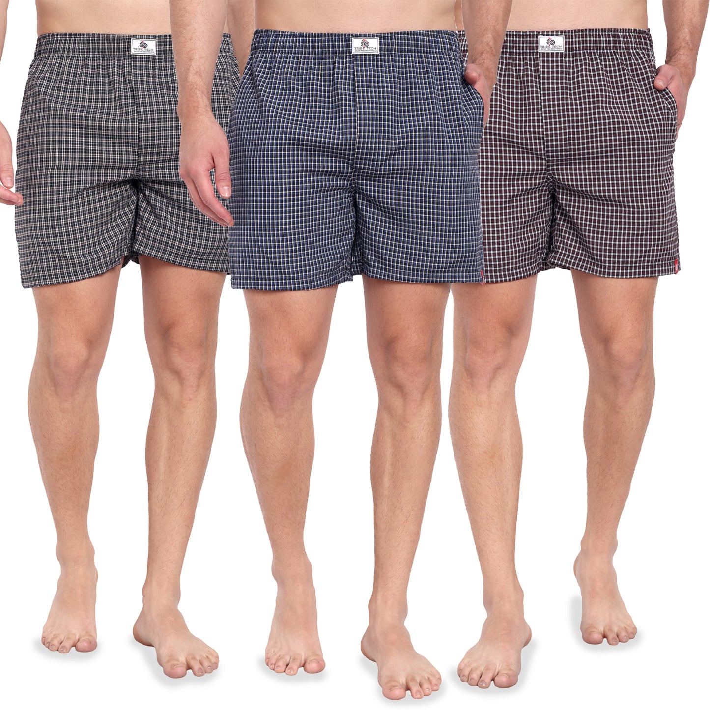 Men's Cotton Checkered Boxer Shorts, Pack of 3, Multi-Color Boxer