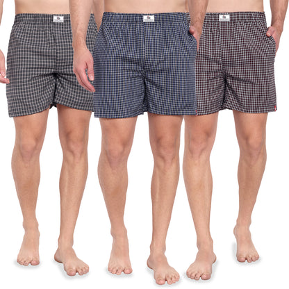 Men's Cotton Checkered Boxer Shorts, Pack of 3, Multi-Color Boxer