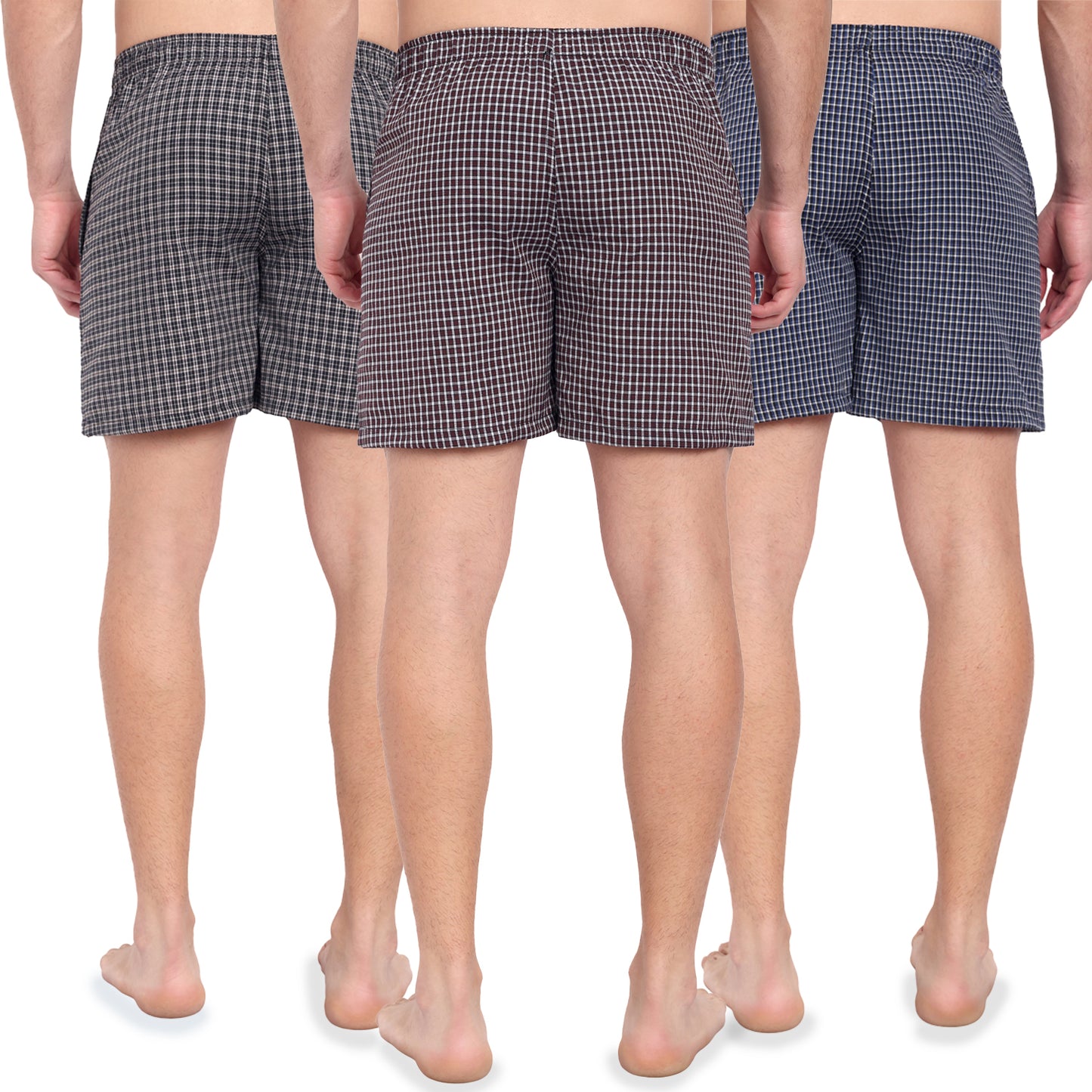 Men's Cotton Checkered Boxer Shorts, Pack of 3, Multi-Color Boxer
