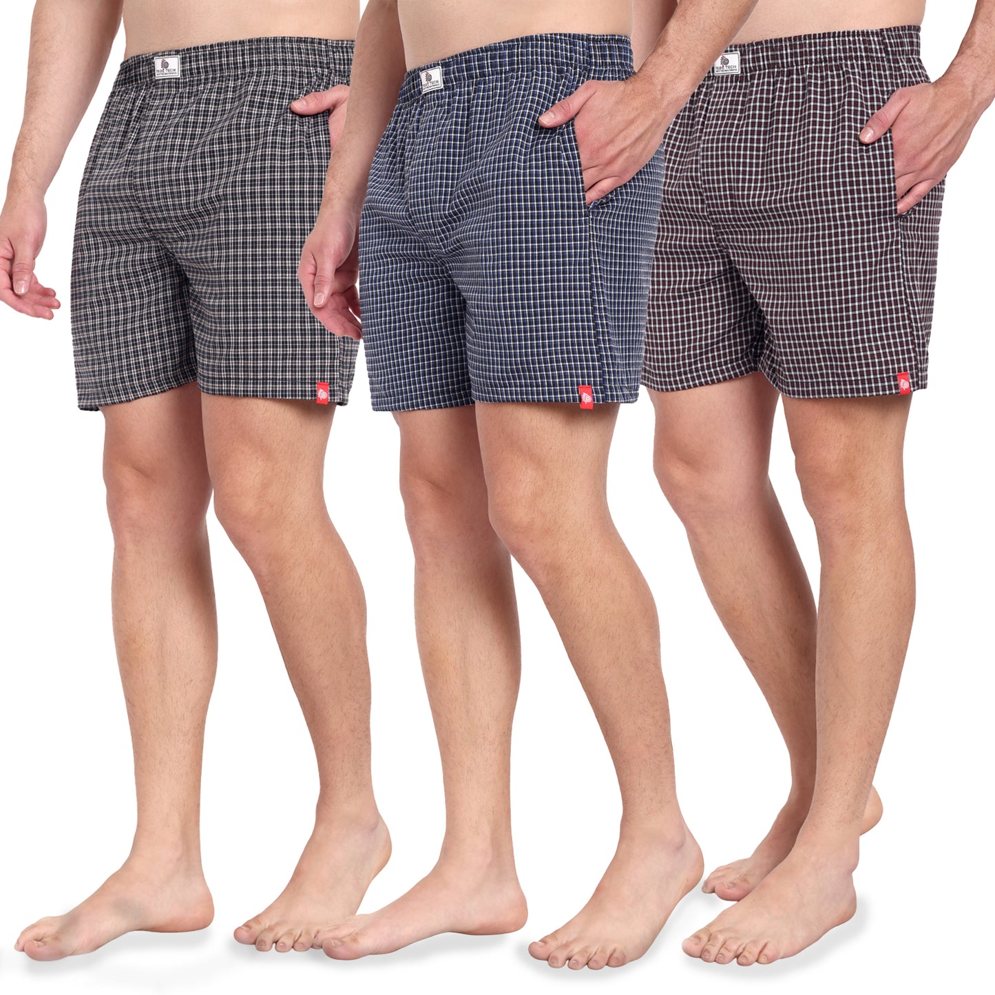 Men's Cotton Checkered Boxer Shorts, Pack of 3, Multi-Color Boxer
