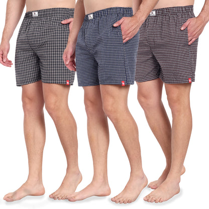 Men's Cotton Checkered Boxer Shorts, Pack of 3, Multi-Color Boxer