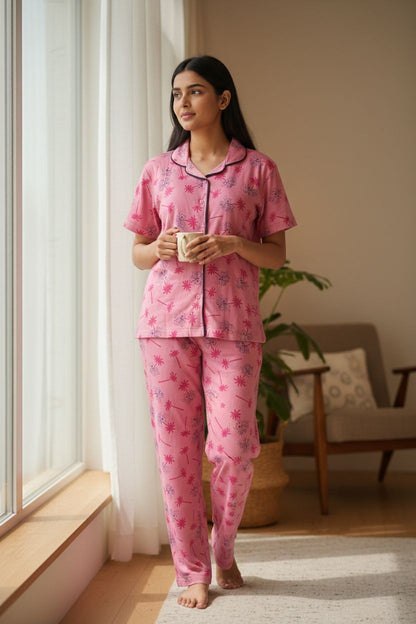 Women’s Princess Collar Pyjama Set with Pocket – Soft & Comfortable Nightwear