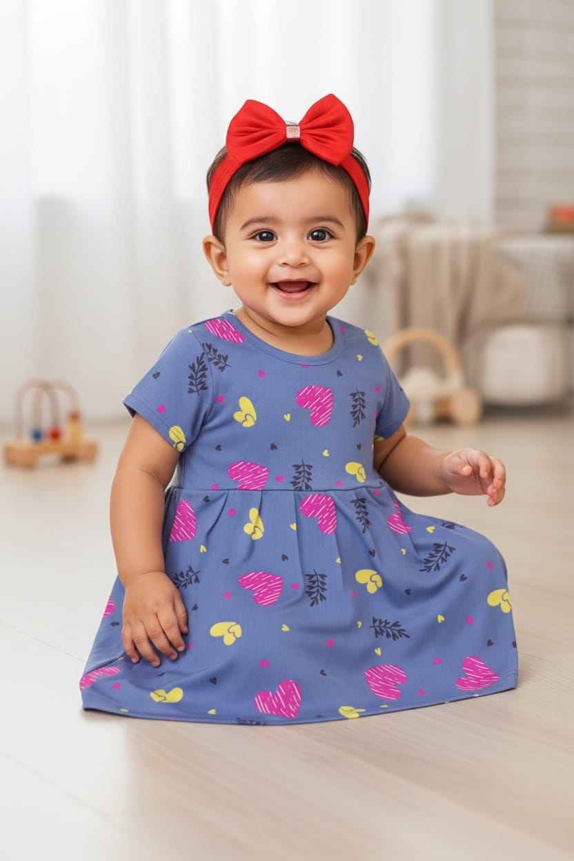 Tribe Tech Baby Girls Regular Fit 100% Cotton Half Sleeve Girls Knee Length Frock Pack of 3