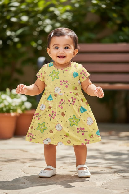Tribe Tech Baby Girls Regular Fit 100% Cotton Half Sleeve Girls Knee Length Frock Pack of 3