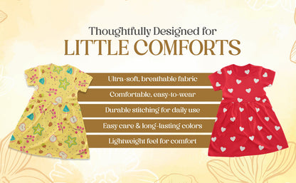 Tribe Tech Baby Girls Regular Fit 100% Cotton Half Sleeve Girls Knee Length Frock Pack of 3