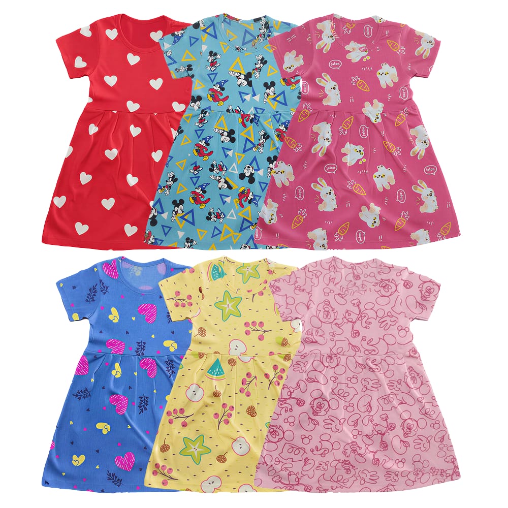 Tribe Tech Baby Girls Regular Fit 100% Cotton Half Sleeve Girls Knee Length Frock Pack of 6
