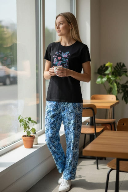 Women's Cotton Printed Night Suit Set of T-Shirt & Pyjama, Night wear Dress, Relaxed wear for Women/Girls