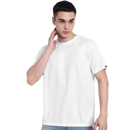 Men's Pure White Round Neck T-Shirt | Regular Fit | Soft & Breathable Casual Crew Neck Tee